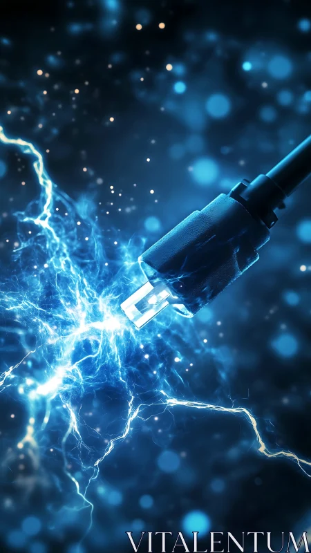 Glowing network cable alive with electric blue energy.