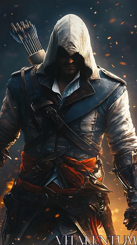 Hooded archer-assassin in embers, tactical leather ensemble.