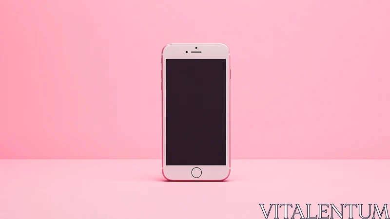 Pink iPhone with dark screen on gradient background.