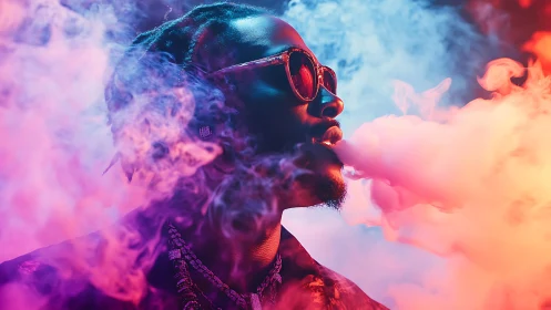 Neon vapor portrait in vivid magenta and cyan haze.