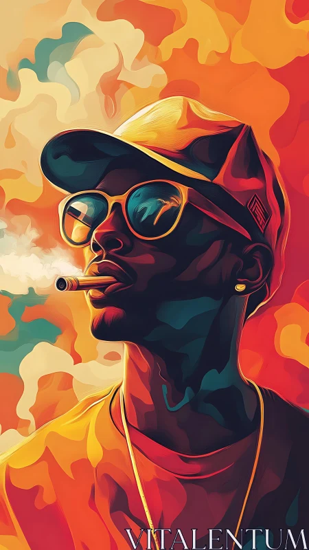 Digital painting portrait in neon-gradient cinematic silhouette style.