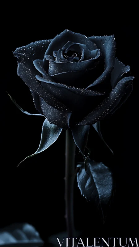 Enchanting Deep Blue Rose Glistens with Mystical Dewdrops