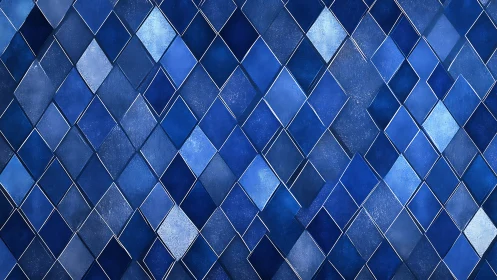 Geometric blue diamond tiles form a shimmering abstract wall.
