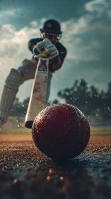 Cricket ball storms the frame as batter dives into the strike.