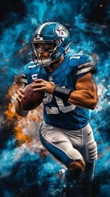 Quarterback storms through electric clouds of gridiron fury.