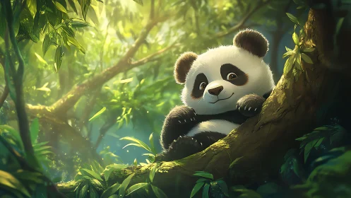 Tree-hugging panda cub turns jungle sunlight into a playground