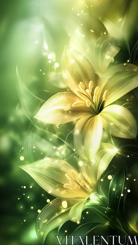 Luminescent Lily Composition with Ethereal Light Particles.