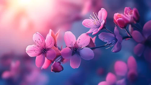 Pink Blossoms Glowing in Twilight Magic.