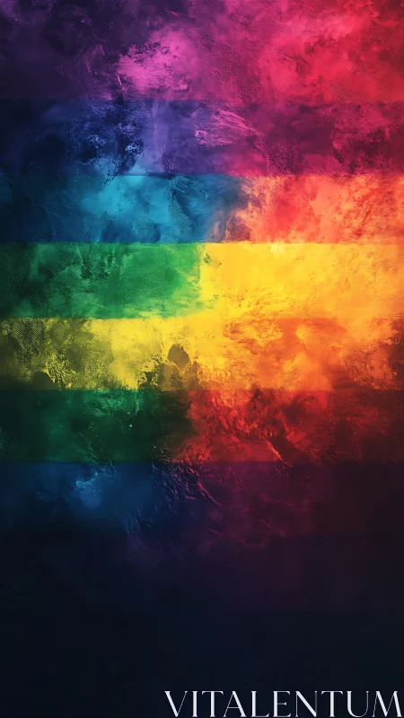 Textured rainbow stripes form vivid abstract vertical field