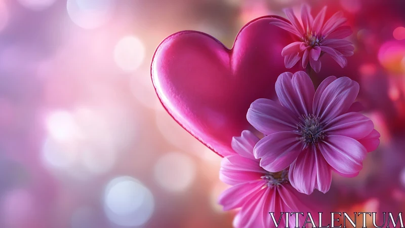 Pink Heart and Flowers Bloom in Dreamy Bokeh Light