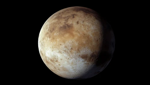 Distant rocky planet glows softly against deep black space.