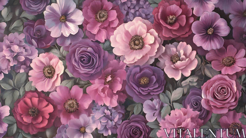 Dense floral arrangement displaying multiple pink and purple botanical specimens.