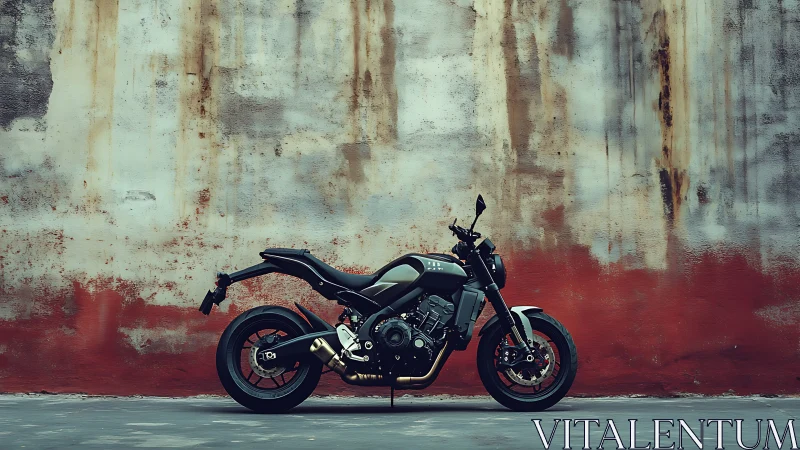 Street warrior idles calmly beside a weather-worn painted wall