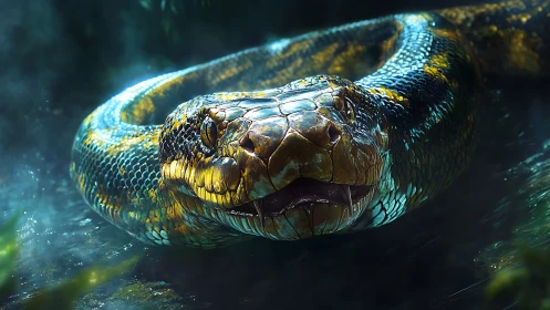 Snake head rendered in detailed, high-contrast close-up