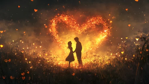 Two Hearts Ignite: Love's Luminous Dance in Wildfire.