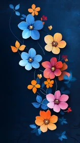 Colorful Floral Composition on Dark Blue Background