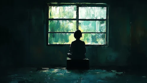 Quiet silhouette by a bright window, wrapped in soft hush.