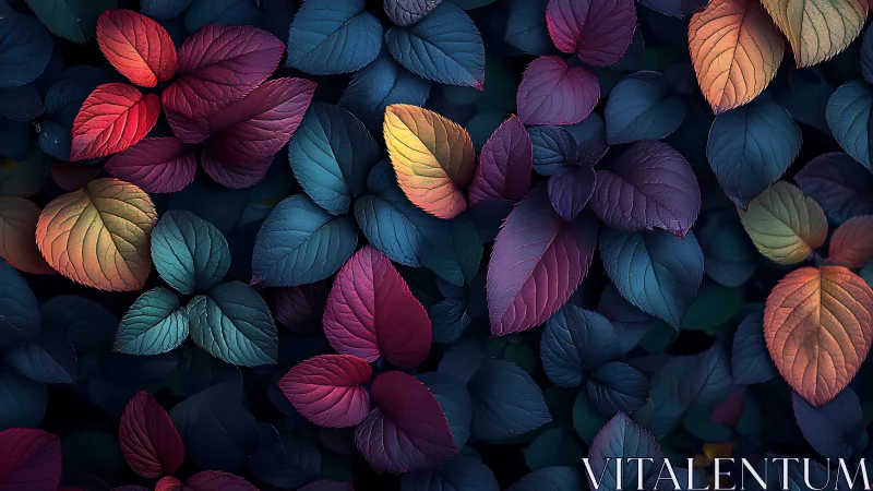 Multicolored foliage pattern with deep contrasting shadows.