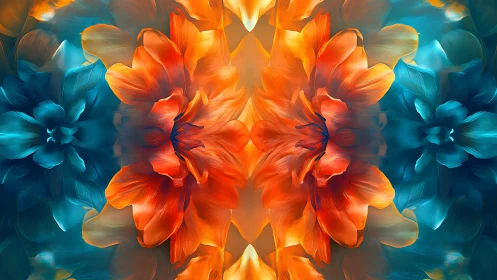 Symmetric chromatic floral turbulence in digital pigment fields.