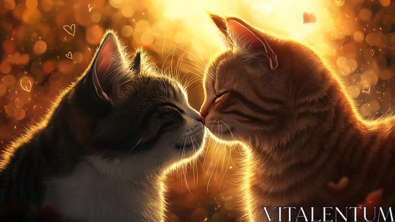 Two Cats Share a Whisker-Kissed Moment in Golden Light
