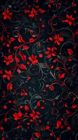 Crimson floral vines intertwine across deep midnight background