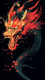 Fire-touched dragon spiraling through midnight shadows.