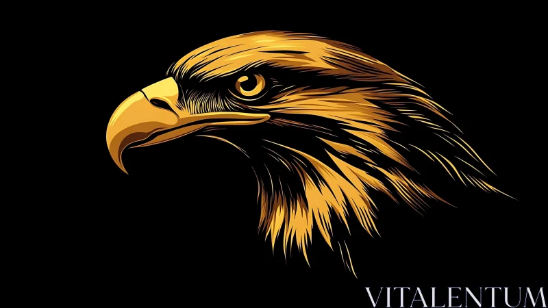 Majestic Golden Eagle Head Digital Artwork on Black Background.