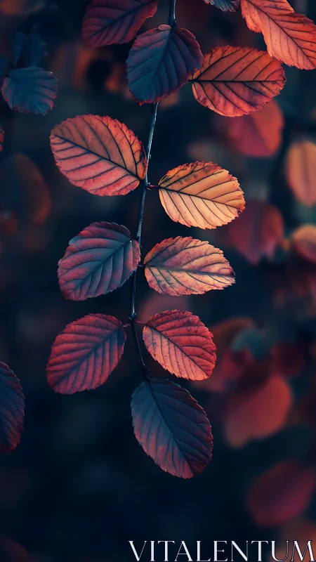 Twilight ember leaves drifting down a velvet forest hush.