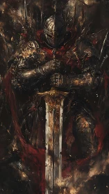 Ashen warlord broods behind a ruin-burnished greatsword.