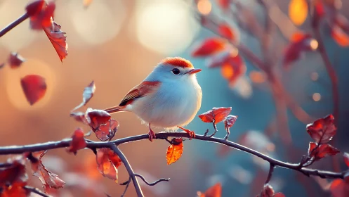 Delicate Songbird on Autumn Branch in Soft, Dreamy Light.