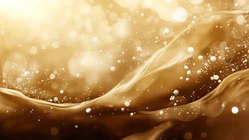 Golden fluid waves and suspended bubbles form luminous motion