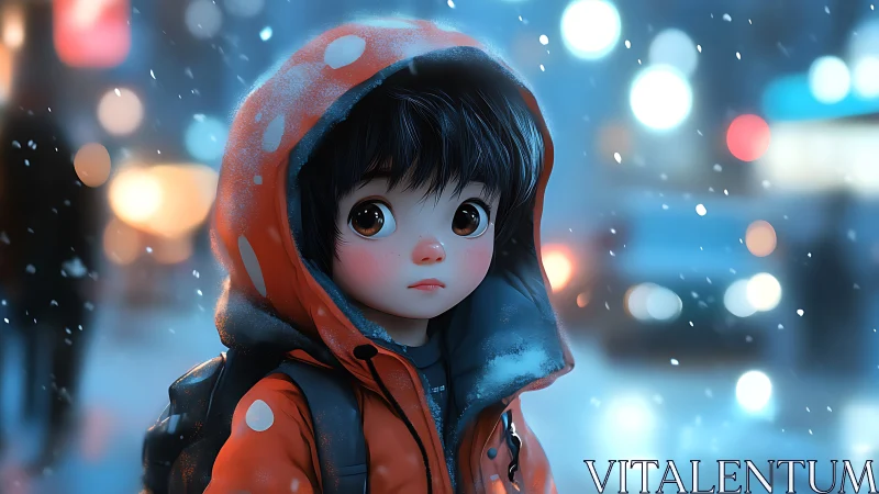 Snowlit city pauses to cradle a wide eyed wanderer