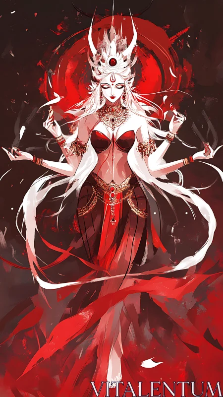 Bloodfire goddess floats within blazing crimson halo.