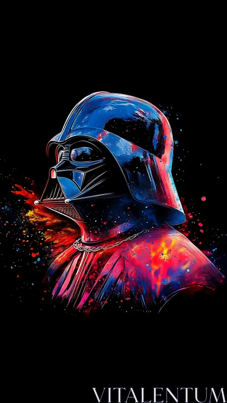 Neon helmeted figure in explosive spectrum color portrait.