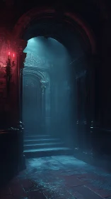 Moonlit gothic archway breathing in red candle whispers.