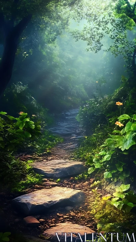 Enchanted Forest Stream Hidden in Dappled Sunlight.