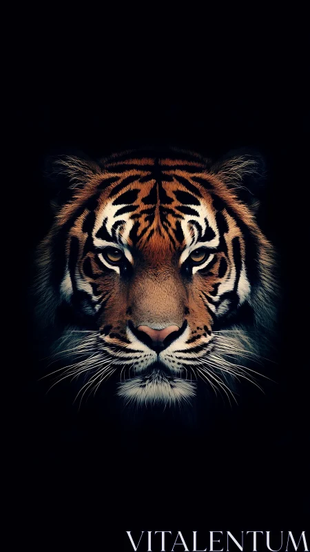 Midnight tiger gaze carves firelit stripes from darkness