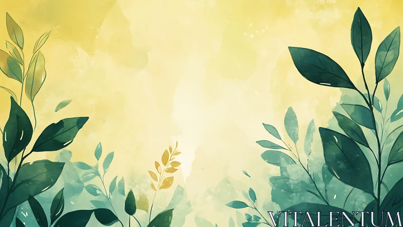 Sunlit watercolor leaves quietly frame a dreaming sky of green