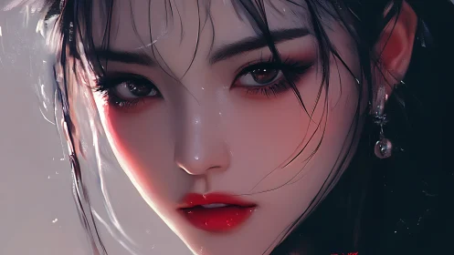 Stormlit gaze of the crimson-lipped nocturne muse.