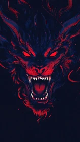 Neon inferno beast roaring from the void in electric reds.
