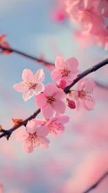 Cherry Blossom Branch Silhouetted Against Luminous Sky