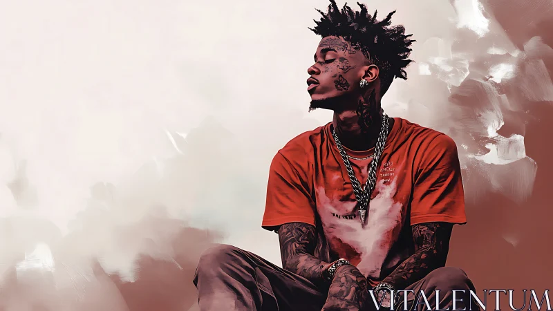 Tattooed streetwear portrait uses stylized digital shading and blur