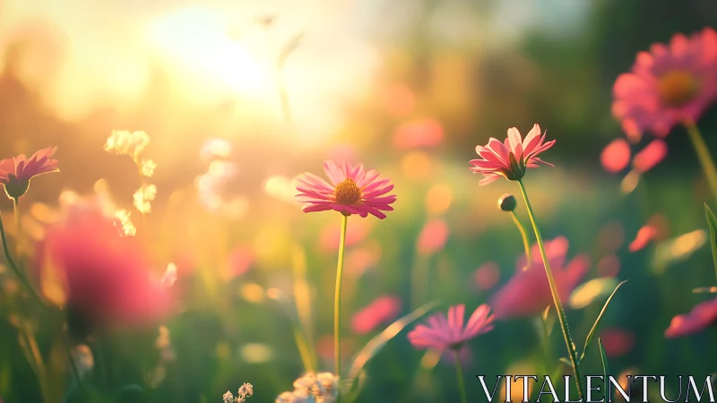Pink Daisies Blaze Through Golden Hour Magic and Bokeh Dreams