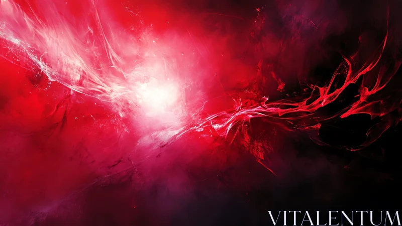 Vivid Red Abstract Energy Burst Digital Art with Fluid Strokes.