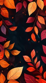 Ember-bright autumn leaves swirling on midnight velvet sky.