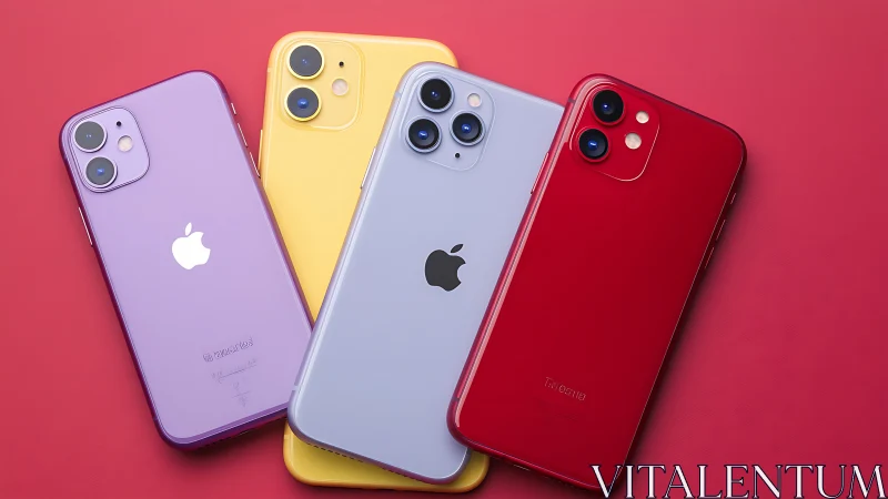 Playful lineup of colorful smartphones on bold pink backdrop.