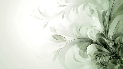 Abstract green floral vector curves on pale background.