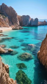 Turquoise Mediterranean Cove with Towering Limestone Cliffs.