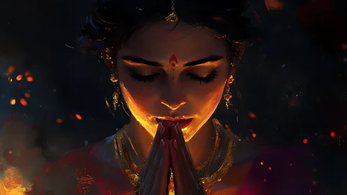 Emberlit Prayer: Quiet Devotion Framed in Firelight.