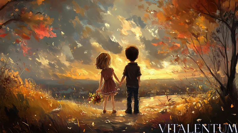 Two Friends Hold Hands as Golden Light Embraces Their Moment.